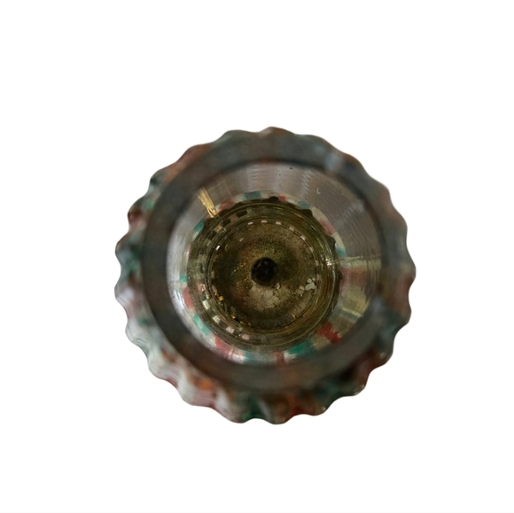 Vintage Clear Glass Green Red Stripes Tri-Footed Oil Kerosene Huricane Lamp 6" - Picture 6 of 6